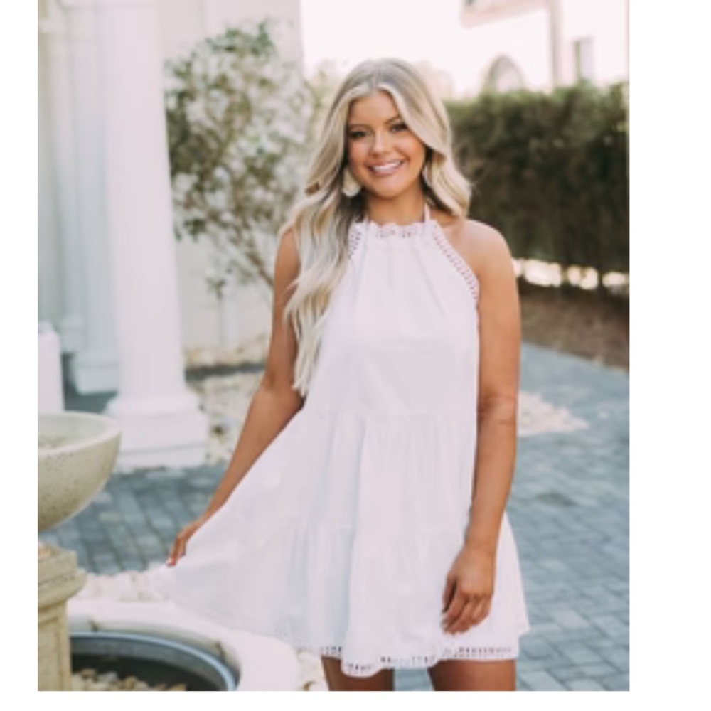 SOLD White Halter Swing Dress